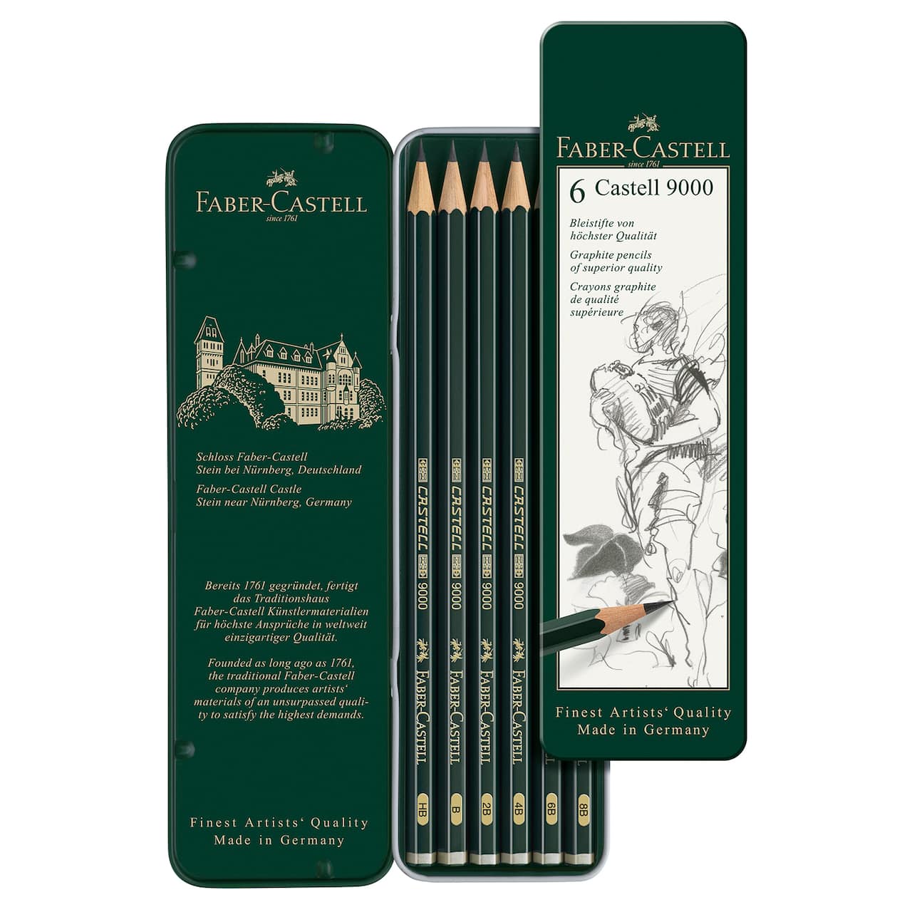 Faber-Castell&#xAE; 9000 Graphite 6 Pencil Tin Set